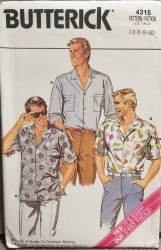 4315 BUTTERICK MEN'S SHORT TO LONG SLEEVE SHIRT PATTERN XS-MED UNCUT